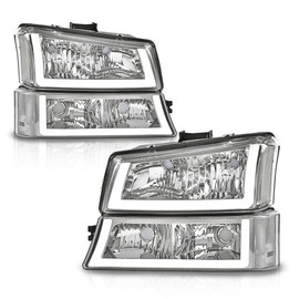 PIT66 LED Headlight, Compatible with 2003-2006 Chevy Silverado 1500 2500 3500 HD Model/Fit 03-06 Avalanche 2500(Fit No Cladding only) Clear Lens Chrome Housing Corner Headlamp Replacement