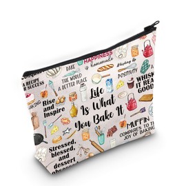 Pyoul Makeup Bag for Baking Lovers Gift Baking Theme Bakers Cosmetic Bag Baking Enthusiasts, beige