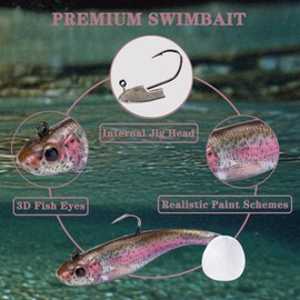 Fish Corner Swim Bait Paddle Tail Swim Baits for Bass Fishing,Realistic Paint Minnow Swimbait Walleye Fishing Lures,Pre-Rigged Swimbaits Fishing Soft Plastic Lures for for Bass Trout Walleye 3/6pcs