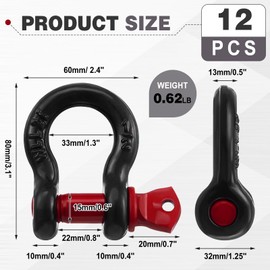 Otoolling 12 Pack 1/2" D Ring Shackle Heavy Duty with Screw Pin Galvanized Coating for Rigging Tow Strap Winch Off Road Truck Vehicle Recovery