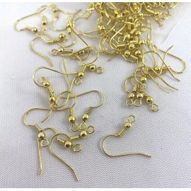 100 pcs Gold Plate Ear Wire French hook Earrings w/Ball c16