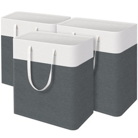 TasticTotes laundry basket 3-Pack, laundry hamper, Hamper with handles, collapsible laundry baskets, Waterproof dirty clothes hamper, Towel Storage for Home or Dorm, 125L-Grey