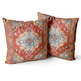 Snylcce Set of 2 Bohemian Style Cushion Covers 40x40 cm Decorative Square Throw Pillow Covers 40x40 CM Sofa Car Pillowcase for Outdoor Home Bed Living Room Couch Decor (Orange)