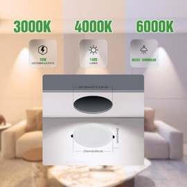 Grebeam 6 x 16 W LED Ceiling Spotlights, Flat 230 V, 1400 lm, IP44 LED Spotlights, Ultra Slim Installation Depth 25 mm, Downlight LED Spotlights, 230 V, Warm White/Neutral White/Cool White, Hole: φ145