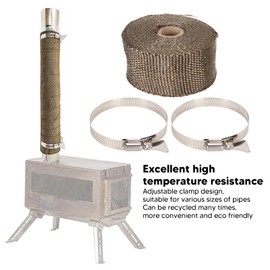 MUNEFE Fireproof Pipe Wrap, Exhaust Heat Wrap Roll, Fiberglass Heat Cover Tape with 2 Clips for Furnace Tube Motorcycle Exhaust Pipes