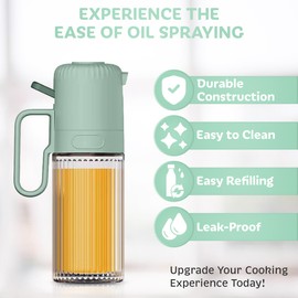 Swwdish Crown Preferrable Olive oil Spray With Silicon Brush, Food Spray Bottle 250ml/8.45oz Used For BBQ Sallad Airfryer Pan Spray For Cooking, Strongest Oil Bottle For Food Grading., Green