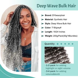 18 Inch 4 Bundles Boho Hair for Braiding Deep Wave for Boho Braids Curly Bohemian Wet and Wavy Braiding Hair No Weft Micro Braids for Women OT1/Grey 18 Inch (50g/bundle x 4)