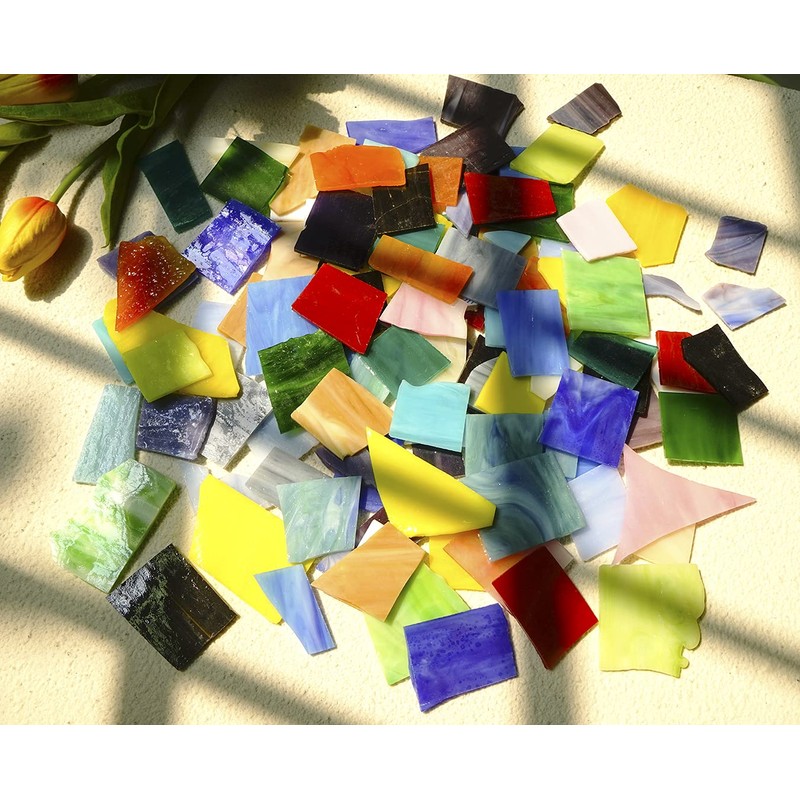 Lanyani Glass Mosaics Pieces Stained Glass, Assorted Colors and Shapes,