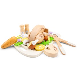 Woet Wooden Roast Chicken Play Food Set – FSC Pretend Play Dinner with Serving Board, Vegetables & Utensils – Educational Kitchen Toy for Toddlers 24 Months+ – Gift for Boys and Girls