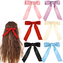 Ouligay Pack of 6 Women's Hair Bows with Bow Hair Bows Hair Clips Satin Bow Hair Clips Hair Bow Clip for Women Girls Hair Decoration