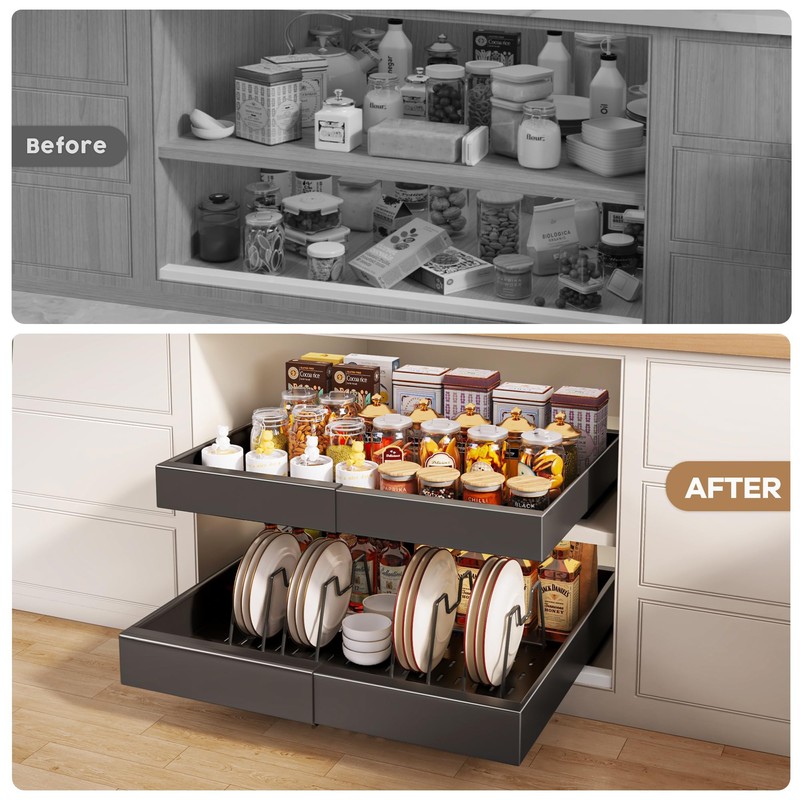 Seinloes 4 Pack Pull out Cabinet Organizer 21"Deep with Raising