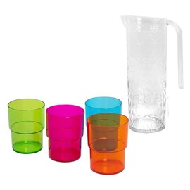 Clear Plastic 1.6Lt Multi Purpose Pitcher Jug with Lid & 4 280ml Tumbler Set