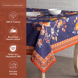 Maison d' Hermine Kelim - Infinity 100% Cotton Tablecloth Kitchen Dining Table Cloth for Square Tables Farmhouse Tabletop Cover for Parties, Wedding Use Thanksgiving/Christmas (60"x60")