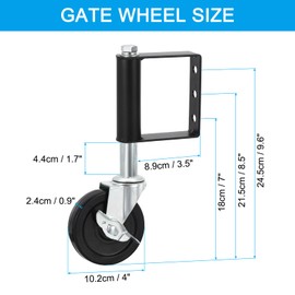 PATIKIL 4 Inch Gate Wheels for Wooden Gate, Rubber Gate Casters 220 lbs Capacity Heavy Spring Loaded Gate Caster with Universal Mount Plate for Fence Farm Gate (with Lock Brake)