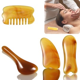 4 Stücke Gua Sha Stein, Guasha, Kunststoff Gua Sha Facial Tools, Gua Sha Kratzen Massage Tools Kit, gesichtsstein, Gesichtsmassage Stein, Geschenk Zum Valentinstag für Ehefrau Oder Freundin