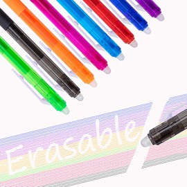 QTQYQJ 8 pcs Heat Erase Pens for Fabric|Erasable Gel Pens High Capacity - 0.5mm Fine Point Refillable Ball Pen Gel Ink Rollerball Pens Retractable Pens with Eraser for Kids Adults