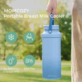 Momcozy 22oz Portable Breast Milk Cooler for Outdoor, Life Saver with 360° Total Cooling for 24 Hours, Larger Capacity Travel Breastmilk Chiller with 2pcs Baby Bottles for Breastmilk Storage, Blue
