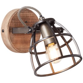Lightbox Vintage Wall Spotlight Industrial Style with Swivelling Head 18 x 13 x 16 cm E14 Socket Max. 28 W Metal / Wood Monterey Pine Steel Black/Brown