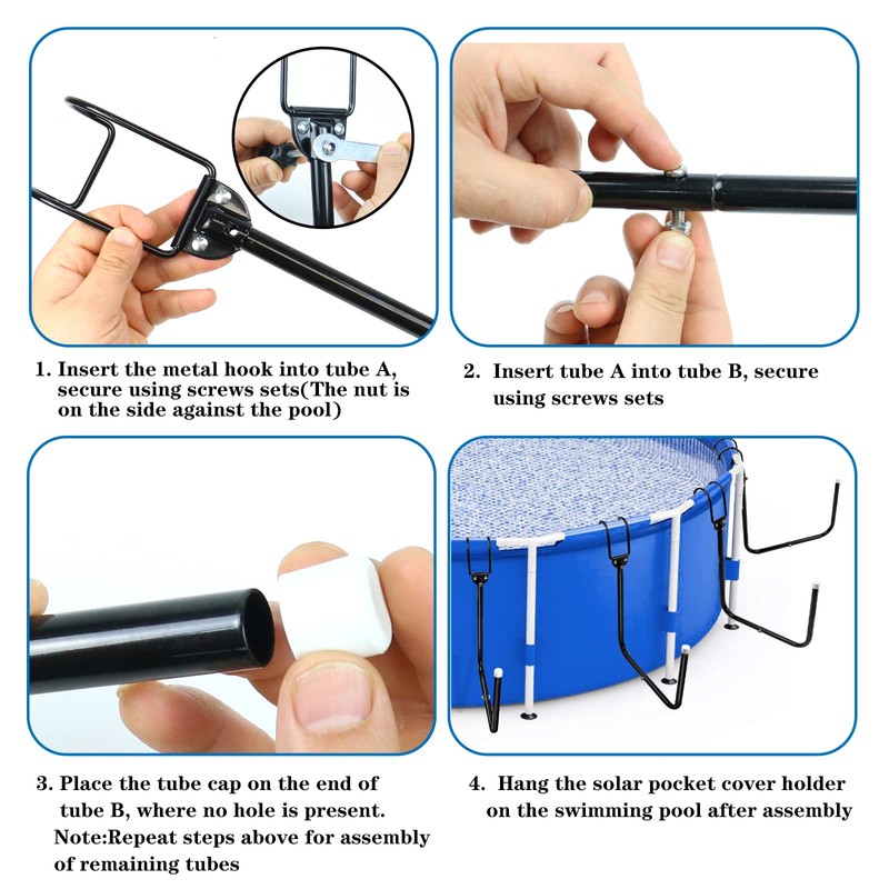 POEPRH 4 Pack Solar Pool Cover Holder, Adjustable Pool Storage