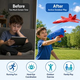 Foam Airplane Launcher Toy for Kids – Outdoor Glider Plane Game with LED Lights for Park & Backyard Play
