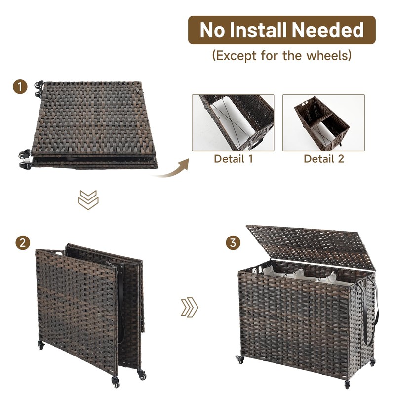 Laundry Hamper with Wheels, 52.8 Gallon(200L) Rolling Laundry Basket with