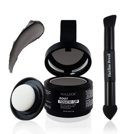 VOLLUCK Root Touch up Cream to Powder Formula – Strong Coverage for Thinning Hair & Grey Hair Cover up – Dual-End Brush & Sponge Applicator – Upgrade Hairline Powder for Men & Women (Dark Brown)