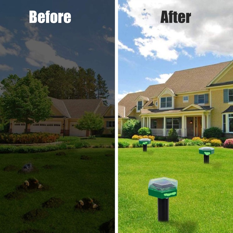 4Pcs Solar Mole Repellent Ultrasonic Outdoor Waterproof Sonic Deterrent Mole