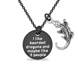 PLITI Lizard Necklace Bearded Dragon Gifts Pet Lizard Lover Gifts i Like My Bearded Dragon And Maybe 3 People Jewelry For Bearded Dragon Mom Dad Animal Lover (bearded dragon nec BL)