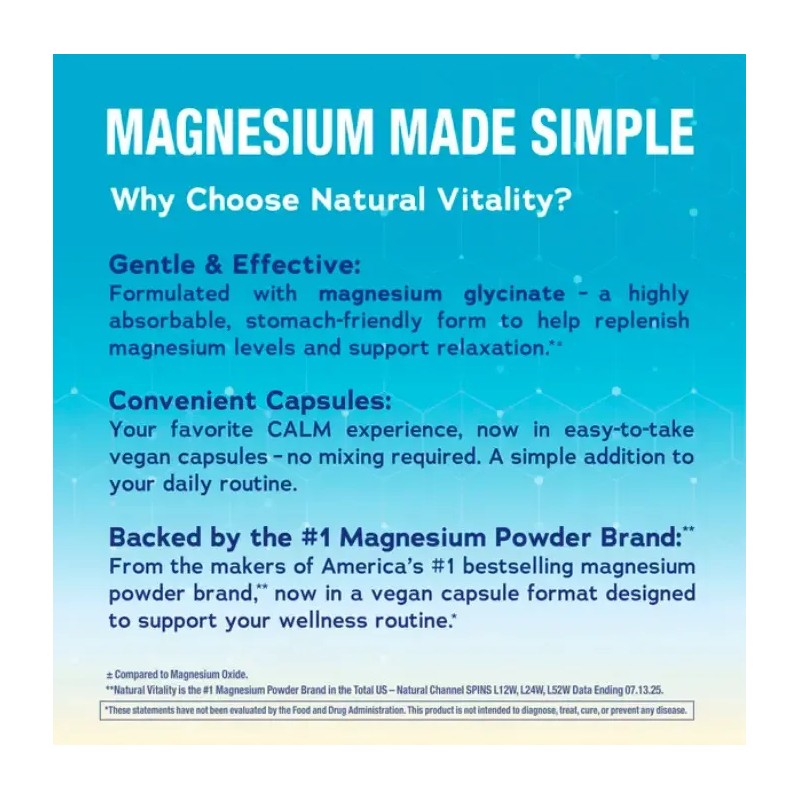 Magnesio Calm Natural Vitality 120 Cápsulas Sabor Vegano
