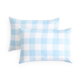 Wake In Cloud - Plaid Pillow Cases, Buffalo Check Gingham Checkered Farmhouse, Set of 2 Soft Pillowcases Pillow Shams Covers, Light Blue White, Standard Size 20x26 Inches