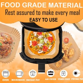 "SORTOUS 120 Pcs 8” Square Air Fryer Liners - Non-Stick, Oil-Proof Disposable Paper for Baking, Roasting, Grilling"