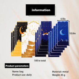 EKSMA 100 Pieces Gift BagsEid Mubarak Party Treat Bag Eid Gift Bag, Muslim Castle Moon Star Pattern Ramadan Treat Bags Cellophane Bags Goody Favor Bags for Eid Party