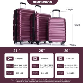 FUNNy elf 3-Piece Luggage Set, Lightweight Durable Expandable Suitcase with Spinner Mute Wheels & TSA Lock (21", 25", 29") PC Suitcase Set Travel Essential (Wine Red)