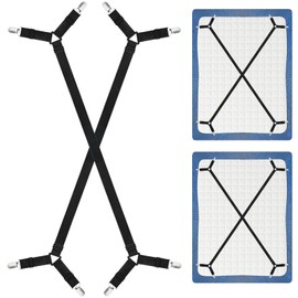CHRORINE Bed Sheet Holder Straps Adjustable Sheet Fasteners Clips Keep Bedding Stays in Place, 2 Pcs/Set, Black