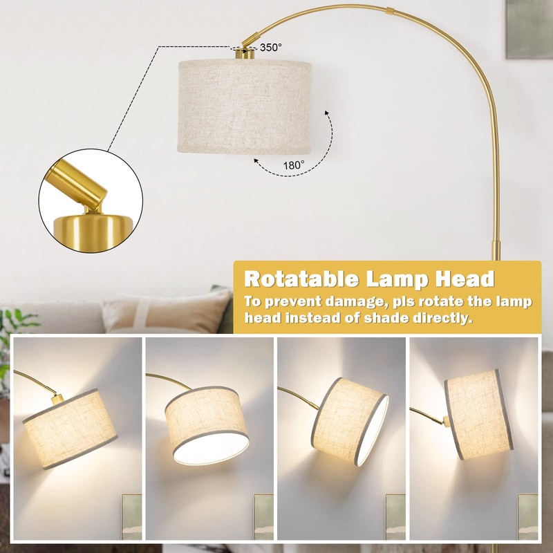 Gold Arc Floor Lamp, Dimmable Floor Lamp for Living Room,