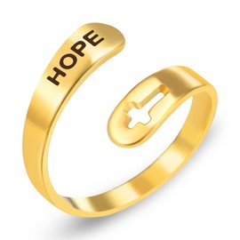 Vivaday Hope Faith Cross Motivational Bible Verse Open Wrap Ring - 18k Gold Plated Stainless Steel Religious Symbol Rings for Women Men - Perfect for Easter, Christmas Pentecost - Y3984