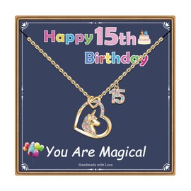 Hidepoo Birthday Gifts for Girls Necklace - 14K Gold Plated Heart Pendant Unicorn Necklace Girls' Jewelry Birthday Gifts for 15 Year Old Girl Unicorn Necklace Unicorns Gifts for Girls