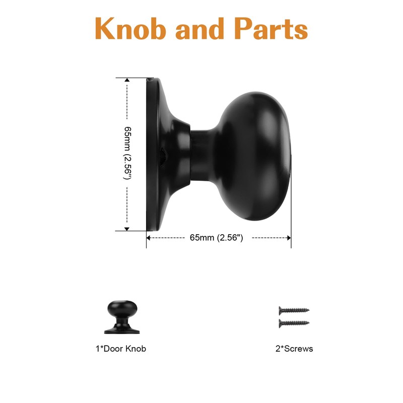 Probrico Dummy Door Knobs, 4 Pack Black One Side Dummy