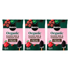 Miracle-Gro 3 Pack Organic Raised Bed and Garden Soil with Quick Release Natural Fertilizer, Feeds Plants, Up to 2 Months, Grows More Veggies, 1 Cu Ft