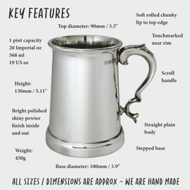 Wentworth Pewter - Vanguard A426ENG Heavyweight Pewter Tankard Engraved 1 Litre