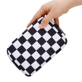 E-Tree 7 inch Canvas Zippered Small Bag, Mini Travel Makeup Carrying Case, Cosmetic Bag, Portable Electronics Accessories Organizer, Tiny Coin Purse Wallet, Little Pouch for Little Items, Checkered