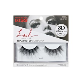 Kiss Lash Couture False Eyelashes, Triple Push-Up Teddy, 1 Pair, 12mm 3D Volume Strip Lashes, Fluffy, Dramatic Effect, Cushioned Flexi-Band, Eye-Lifting Curl & Multi Angles
