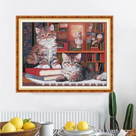 Bilrost Luxury 14ct Floral Cross Stitch Kit for Enthusiasts: Premium DIY Embroidery for Elegant Home Decor & Gifts-Learned cat 19.29 x 14.96 inch