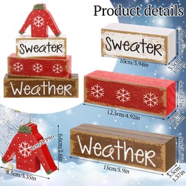 Chunful 4 Pcs Christmas Table Decor Wooden Ugly Sweater Decoration Christmas Tabletop Centerpiece Tiered Tray Decor Rustic Xmas Decorative Block Signs Gift for Farmhouse Xmas Home Kitchen Office