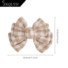 SXQLYH Bow Hair Clip Tweed Women's Hair Clips with Large Bow Houndstooth Women Hair Bows Hair Clips French Hair Clips Ballerina Bow Houndstooth Hair Accessories (Brown)