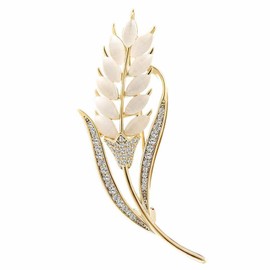 Wendalern Rhinestone Wheat Ear Brooch Pin Gold Opal Wheat Corset Brooch Elegant Plant Flower Chest Brooch Wedding Bridal Banquet Decoration Jewellery for Women Girls, Metal