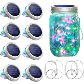 SunKite - Juego de 8 luces solares para tarro de luciérnaga de hadas con 15 luces LED impermeables, con perchas (sin tarros), patio, jardín, boda, decoración de Pascua, multicolor