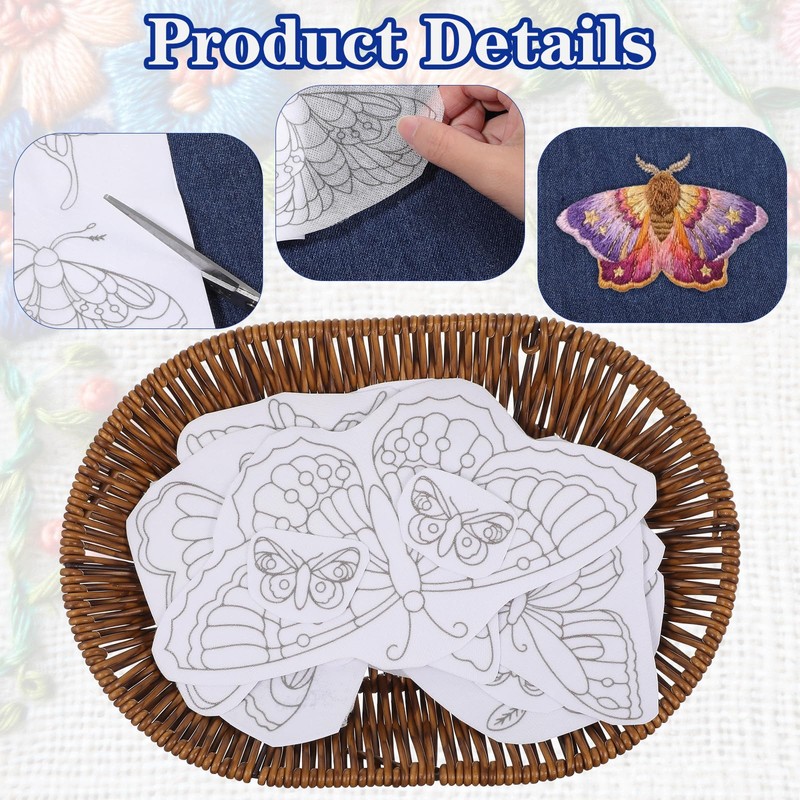 4 Sheets Stick and Stitch Embroidery Paper Patterns, Butterflies Stabilizer