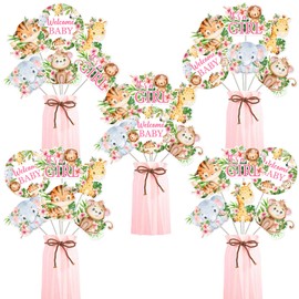24 Pieces Jungle Animal Centerpiece Sticks for Girls, Pink Safari Theme Table Toppers Baby Shower Decorations, Wild Animal Party Supplies