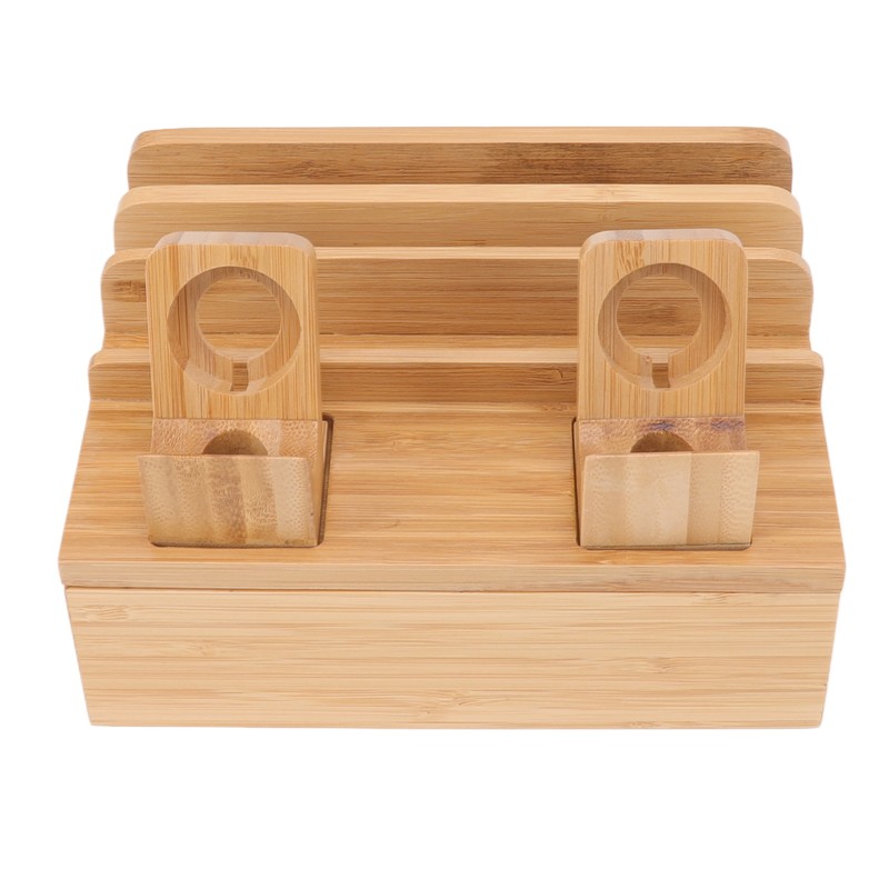 Bamboo Charging Station Multifunction 5 Ports Charging Station Rack for